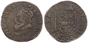 Liege, Bishoperic, Ferdinand, 1 Liard Copper ND (1612-50), Capped bust of Ferdinand left within circle / Crowned arms within circle, KM 34, VF