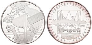 Belgium, Kingdom, Baudouin I, Medal in Silver 1993 by GSP, Antwerp Cultural Capital of Europe, Stylized city view / Stylized Scheldt, diamond and arts, PROOF