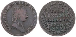 Austrian Netherlands, Maria Theresia, 2 Liards Copper 1750(l), Bust with pearl necklace right, KM 3 Bruges, VF