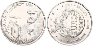 Belgium, Kingdom, Albert II, 500 Francs Silver 2000, 500 Years Charles V, Morin 995, UNC