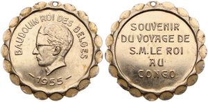 Belgian Congo, Colony, Baudouin I, Medal in Plastic 1955, Souvenir du (dernière) voyage de S.M. Le Roi au Congo, Head of the King left above date / Legend in 5 lines, XF