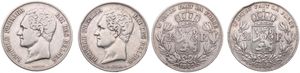 Belgium, Kingdom, Leopold I, Nice lot with 2 different 2-1/2 Francs Silver 1848 & 1849, Small bear head left, Morin 46 & 47, VF