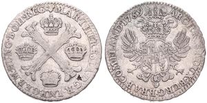Austrian Netherlands, Maria Theresia, 1/2 Kronenthaler Silver 1759(b), Floriated cross with crowns at angles / Crowned imperial double headed eagle, KM 19 Brussels, VF