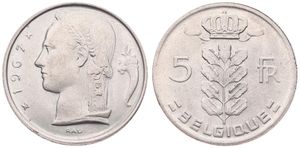 Belgium, Kingdom, Baudouin I, 5 Francs Copper-Nickel 1967FR, Head of Ceres left, Morin 566, UNC