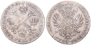 Austrian Netherlands, Maria Theresia, 1/2 Kronenthaler Silver 1761(b), Floriated cross with crowns at angles / Crowned imperial double headed eagle, KM 19 Brussels, VF