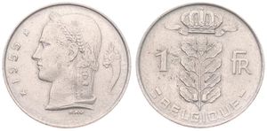 Belgium, Kingdom, Baudouin I, 1 Franc Copper-Nickel 1955FR, Head of Ceres left, Morin 601, A.UNC