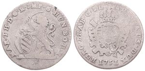Austrian Netherlands, Maria Theresia, 2 Escalins Silver 1751(h), Rampant lion holding sword and shield, KM 16 Antwerp, Fine