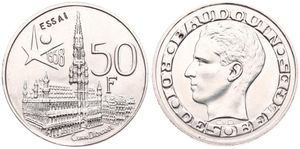 Belgium, Kingdom, Baudouin I, 50 Francs Silver 1958FR, World Exhibition in Brussels, Morin 542, RARE ESSAI COIN !, UNC