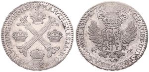 Austrian Netherlands, Maria Theresia, 1/2 Kronenthaler Silver 1776(b), Floriated cross with crowns at angles / Crowned imperial double headed eagle, KM 19 Brussels, VF+