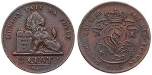 Belgium, Kingdom, Leopold I, 2 Centimes Copper 1835, Seated lion with tablet, Morin 89b, A.XF