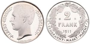 Belgium, Kingdom, Albert I, Restrike : 2 Francs Silver 1911FL, Head left, GR-BR 3972, PROOF