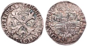 Spanish Netherlands, Albrecht & Isabella, 1 Reaal Silver ND (1598-1621), Crowned arms / Cross with crown and golden fleece and initials A & E, VH 595.AN - Antwerp, VF 