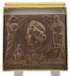 Belgium, Kingdom, Baudouin I, Medal in Bronze 1963 by Jan Anteunis, Koningin Fabiola, Beschermvrouwe Kon. Verbond Gebuurtedekenijen Gent 1903-1963, UNC