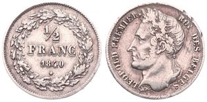 Belgium, Kingdom, Leopold I, 1/2 Franc Silver 1840, Laureate head left, Morin 32, RARE DATE, VF (SCARCE VARIETY : DOUBLE VALUE AND DATE !)