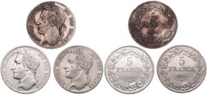 Belgium, Kingdom, Leopold I, Nice lot with 3 different 5 Francs Silver 1833A, 1833B & 1835B, Laureate head left, Morin 8a, 8b & 10b, VF
