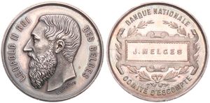 Belgium, Kingdom, Leopold II, Medal in Silver ND (ca 1870) by C. Würden, Banque Nationale - Comité d'Escompte à J. Melges / Head of Leopold II left, UNC