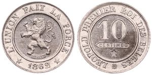 Belgium, Kingdom, Leopold I, 10 Centimes Copper-Nickel 1862, Rampant lion within circle left, Morin 134, UNC