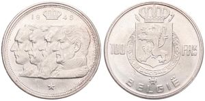 Belgium, Kingdom, Prince Charles, 100 Francs Silver 1949FL, Conjoined heads of four Kings, Morin 505, UNC