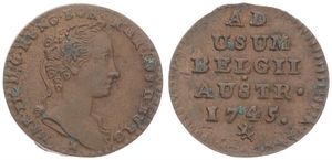 Austrian Netherlands, Maria Theresia, 1 Liard Copper 1745(l), Young head right, KM 1 Bruges, A.XF
