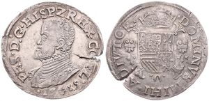 Spanish Netherlands, Philip II, 1/2 Filipsdaalder Silver 1589, Bust left / Crowned arms on cross, VH 364.BG - Bruges, XF, VERY RARE (R3) !