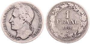 Belgium, Kingdom, Leopold I, 1 Franc Silver 1840, Laureate head left, Morin 26, RARE DATE, A.VF