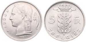 Belgium, Kingdom, Prince Charles, 5 Francs Copper-Nickel 1950FL, Head of Ceres left, Morin 526, A.UNC