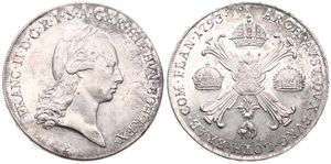 Austrian Netherlands, Franz II, 1 Kronenthaler Silver 1793B, Laureate head right / Floriated cross with 3 crowns & Golden Fleece, KM 62.2 Kremnitz, XF