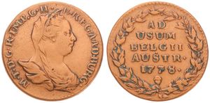 Austrian Netherlands, Maria Theresia, 2 Liards Copper 1778(b), Veiled bust right, KM 29 Brussels, VF (cleaned)