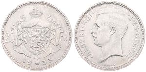 Belgium, Kingdom, Albert I, 20 Francs Silver 1933FR (Position B), Head left, Morin 305b, A.XF