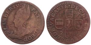 Liege, Bishoperic, Sede Vacante, 1 Liard Copper 1724, Bust of St. Lambert left / Cross of shields - date in angles, KM 127, Fine