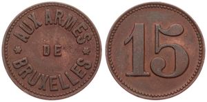 Belgium, Kingdom, Bruxelles, Jeton in Copper ND, 15 Centimes / Aux Armes de Bruxelles, XF