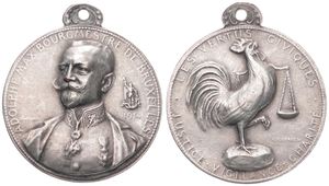 Belgium, Kingdom, Albert I, Medal in White metal 1914 by G. Devreese, Bust of Adolphe Max, Mayor of Brussels left / Rooster standing right with scales behind, XF 