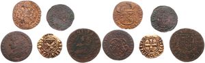 Spanish Netherlands, Mixed Reigns, Very good lot with 5 different ancient circulation type coins from the Spanish Netherlands in various grades including special items...