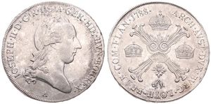 Austrian Netherlands, Joseph II, 1/2 Kronenthaler Silver 1788A, Laureate head right / Floriated cross with 3 crowns & Golden Fleece, KM 34 Vienna, VF+