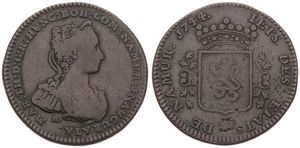 Austrian Netherlands, Etats de Namur, Medal in Copper 1744, Hommage to Maria Theresia, Bust right / Crowned arms of Namur, A.VF 