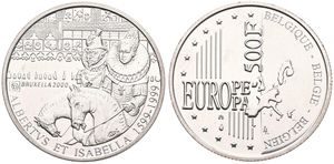 Belgium, Kingdom, Albert II, 500 Francs Silver 1999, Brussels - European Capital of Culture - Albrecht & Isabella, Morin 980, UNC