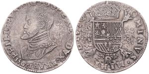 Spanish Netherlands, Philip II, 1 Filipsdaalder Silver 1561, Bust left / Crowned arms on cross, VH 265.AN - Antwerp, VF