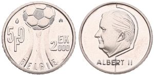 Belgium, Kingdom, Albert II, 50 Francs Nickel 2000FL, European Soccer Championship, Morin 994, VARIETY : STRUCK IN MEDAL ALIGNMENT, UNC