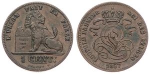 Belgium, Kingdom, Leopold I, 1 Centime Copper 1857, Seated lion with tablet, Morin 125, XF