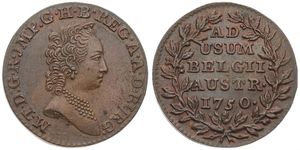 Austrian Netherlands, Maria Theresia, 2 Liards Copper 1750(h), Bust with pearl necklace right, KM 3 Antwerp, XF