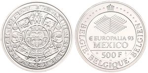 Belgium, Kingdom, Albert II, 500 Francs Silver 1993, Europalia Mexico, Morin 856, UNC