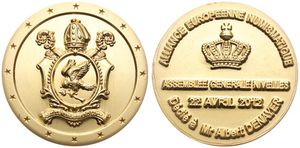 Belgium, Kingdom, Albert II, Medal in Gold Plated Brass 2012, General meeting AEN Nivelles, Papal arms within circle of stars / Legend in 5 lines, GMJ 2012/9c, RARE, UNC