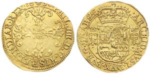 Spanish Netherlands, Philip IV, 1 Kroon Gold 1630, Floriated cross within circle / Crowned arms within circle, VH 639.BS - Brussels, VERY RARE, A.VF (*)