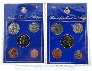 Belgium, Kingdom, Baudouin I, Official Annual Mint Set 1974 FR+FL (10) in original packaging, Morin M/MS5, UNC