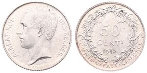 Belgium, Kingdom, Albert I, 50 Centimes Silver 1912FR, Head left, Morin 302, A.UNC