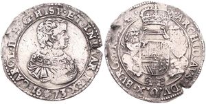 Spanish Netherlands, Charles II, 1 Ducaton Silver 1673, Bust right within circle / Crowned arms with lion supporters, VH 692.AN - Antwerp, F/VF