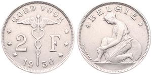 Belgium, Kingdom, Albert I, 2 Francs Nickel 1930/20FL, Kneeling woman left, Morin 395a, SCARCE DATE & OVERSTRIKE !, A.XF