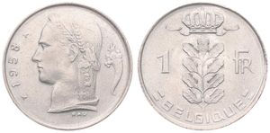 Belgium, Kingdom, Baudouin I, 1 Franc Copper-Nickel 1958FR, Head of Ceres left, Morin 606, UNC