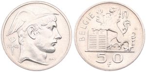 Belgium, Kingdom, Prince Charles, 50 Francs Silver 1948FL, Helmeted head of Mercurius right, Morin 510, UNC