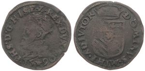 Spanish Netherlands, Philip II, 1 Oord Copper 1590, Crowned bust left / Crowned arms, VH 321.MA - Maastricht, Fine